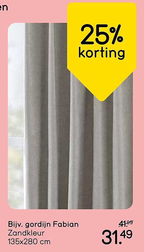 Bijv. gordijn Fabian Zandkleur 135x280 cm 25% korting
