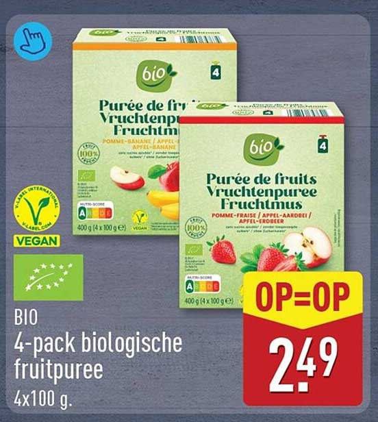BIO 4-pack biologische fruitpuree 4x100 g OP=OP