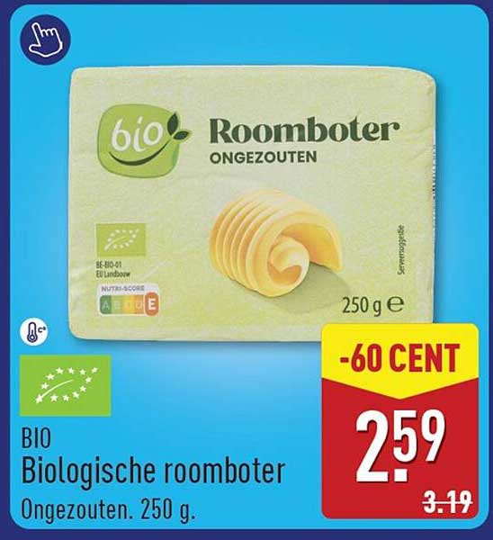 Bio Biologische roomboter Ongezouten, 250 g. -60 CENT