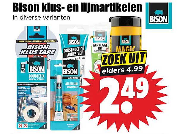 Bison klus- en lijmartikelen in diverse varianten. ZOEK UIT elders 4.99
