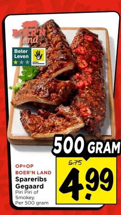 BOER’N LAND Spareribs Gegaard Piri Piri of Smokey, Per 500 gram