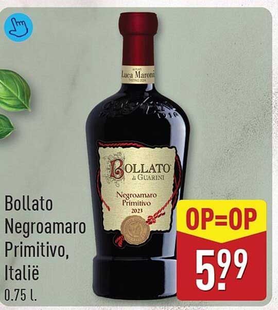 Bollato Negroamaro Primitivo, Italië 0.75 l. OP=OP