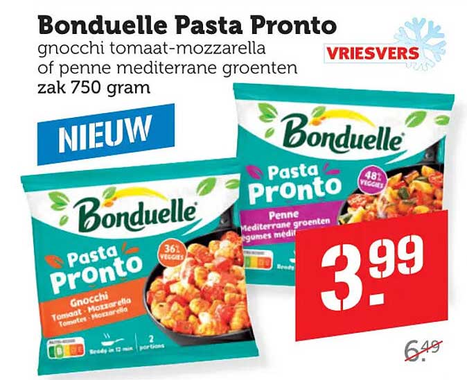 Bonduelle Pasta Pronto gnocchi tomaat-mozzarella of penne mediterrane groenten zak 750 gram