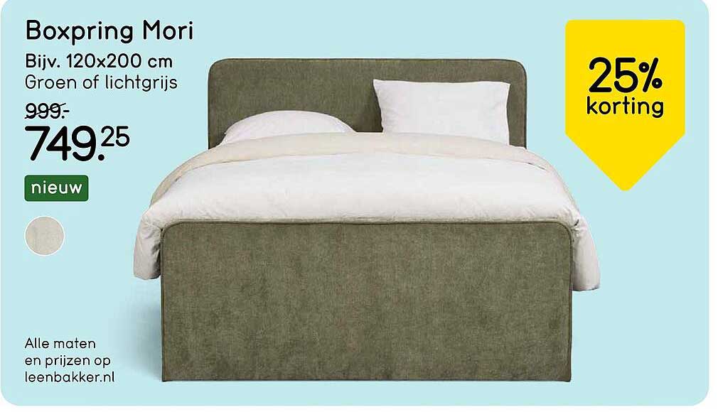 Boxpring Mori Bijv. 120x200 cm Groen of lichtgrijs 25% korting