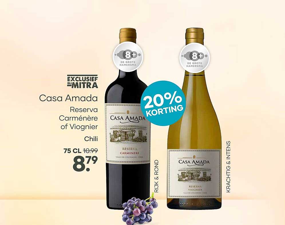 Casa Amada Reserva Carménère of Viognier Chili 75 cl 20% KORTING