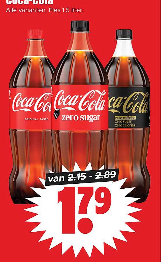 Coca-Cola Alle varianten. Fles 1.5 liter.