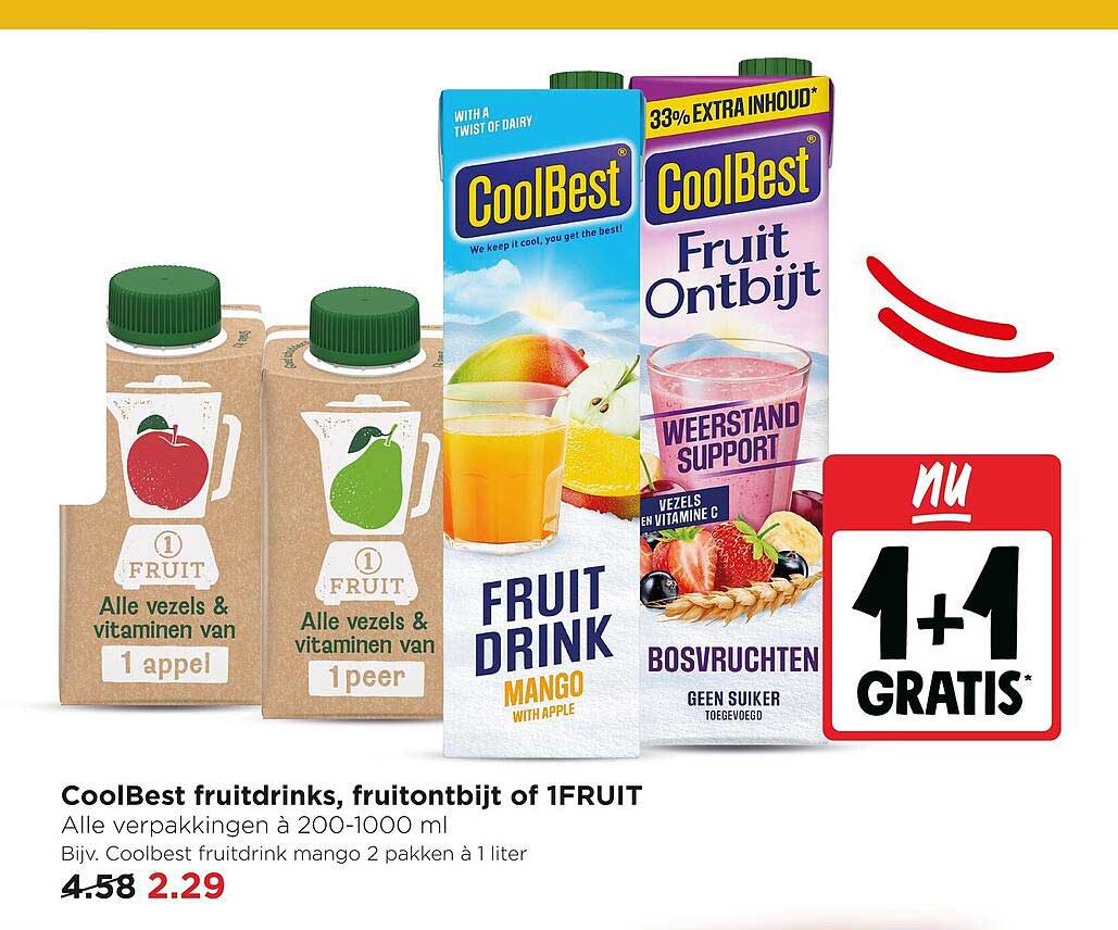 CoolBest fruitdrinks, fruitontbijt of 1FRUIT 1+1 GRATIS