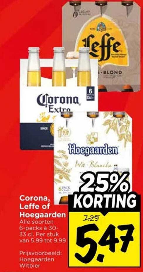 Corona, Leffe of Hoegaarden 25% KORTING