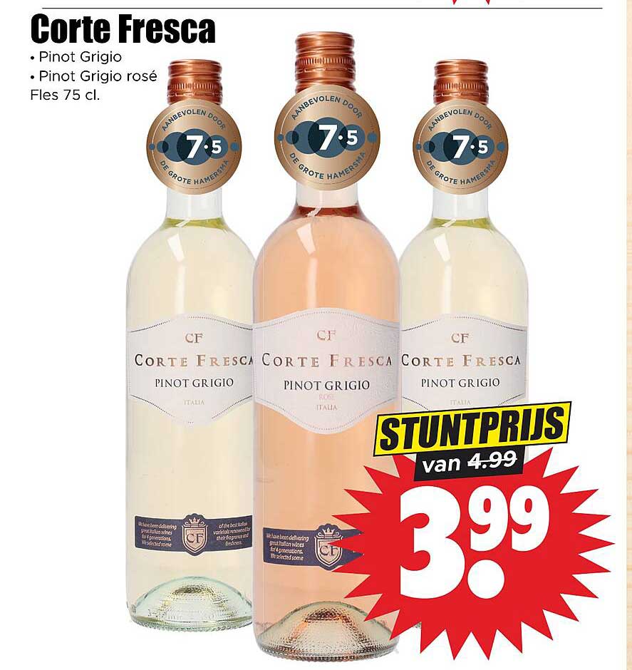 Corte Fresca Pinot Grigio, Pinot Grigio rosé Fles 75 cl. STUNTPRIJS