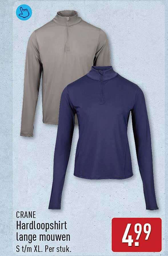 CRANE Hardloopshirt Lange mouwen S t/m XL. Per stuk.