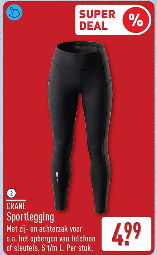 CRANE Sportlegging Met zij- en achterzak voor o.a. het opbergen van telefoon of sleutels. S t/m L. Per stuk. SUPER DEAL