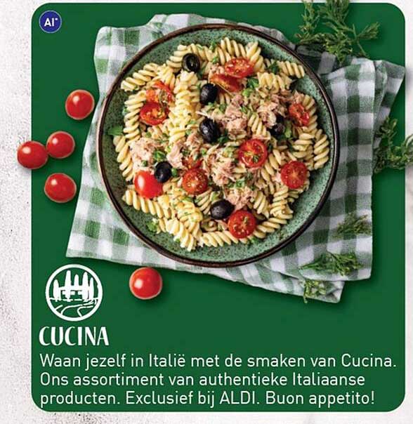 Cucina Waan jezelf in Italië met de smaken van Cucina. Ons assortiment van authentieke Italiaanse producten. Exclusief bij ALDI. Buon appetito!