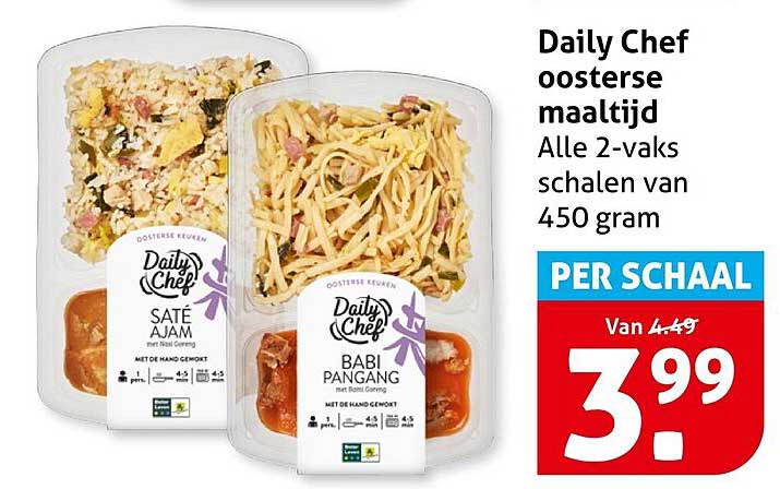 Daily Chef oosterse maaltijd Alle 2-vaks schalen van 450 gram PER SCHAAL