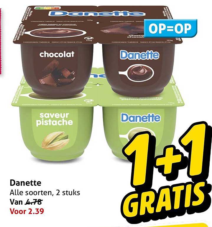 Danette Alle soorten, 2 stuks 1+1 gratis