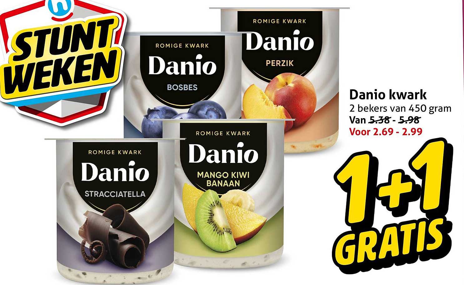 Danio kwark 2 bekers van 450 gram 1+1 gratis