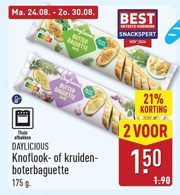 DAYLICIOUS Knoflook- of kruidenboterbaguette 175 g. 2 VOOR