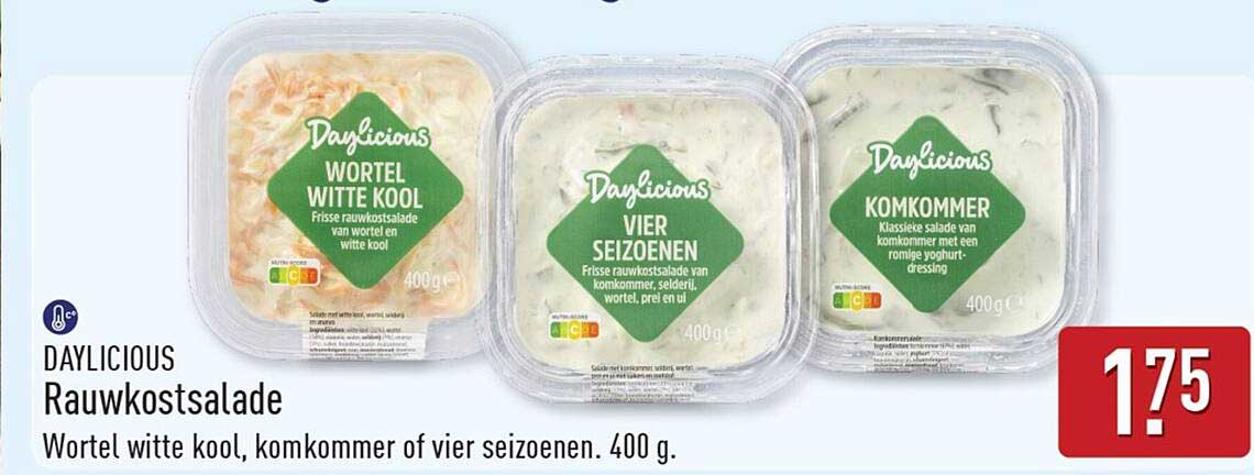 DAYLICIOUS Rauwkostsalade Wortel witte kool, komkommer of vier seizoenen, 400 g.