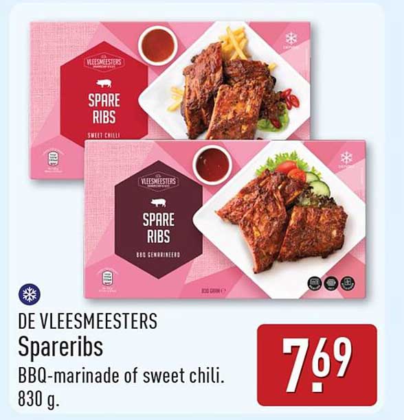 DE VLEESMEESTERS Spareribs BBQ-marinade of sweet chili. 830 g.