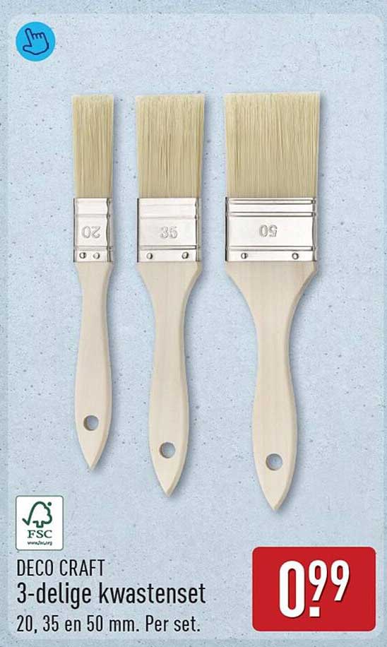DECO CRAFT 3-delige kwastenset 20, 35 en 50 mm. Per set.