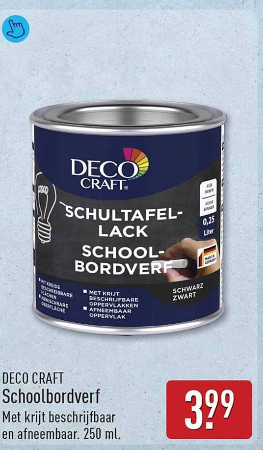 DECO CRAFT Schoolbordverf Met krijt beschrijfbaar en afneembaar. 250 ml.