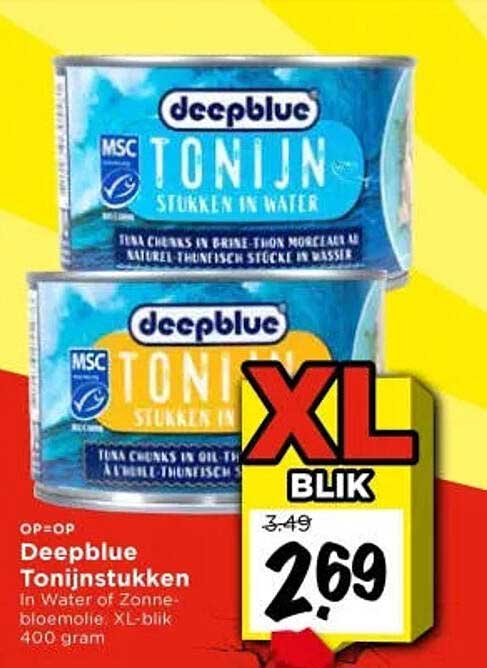 Deepblue Tonijnstukken In Water of Zonnebloemolie XL-blik 400 gram