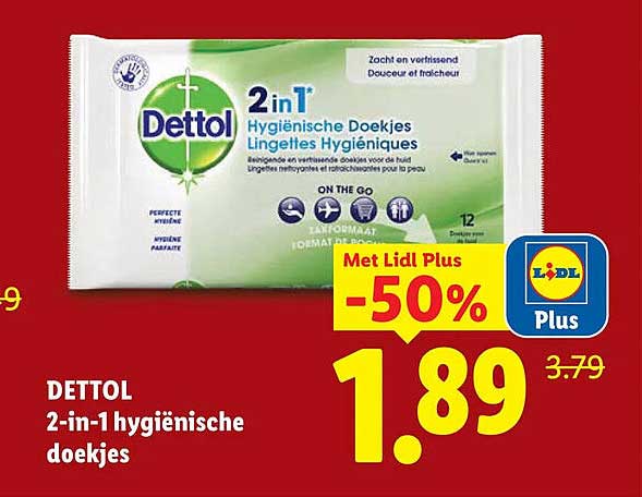 DETTOL 2-in-1 hygiënische doekjes Met Lidl Plus -50%