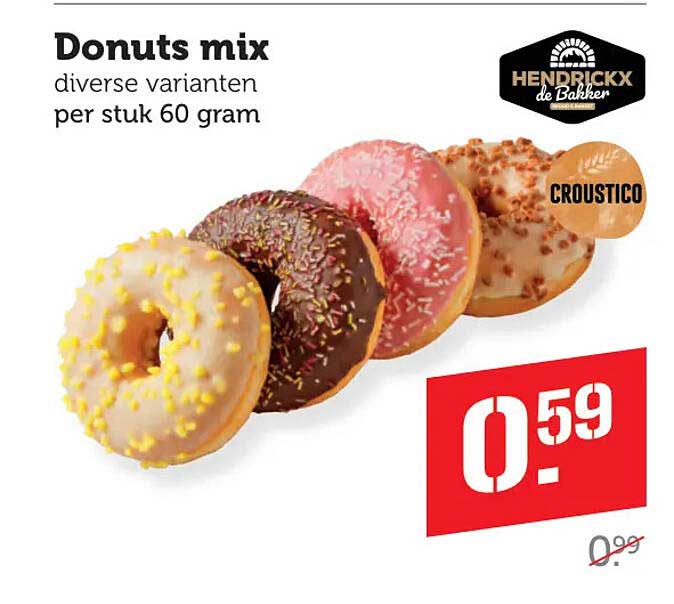 Donuts mix diverse varianten per stuk 60 gram