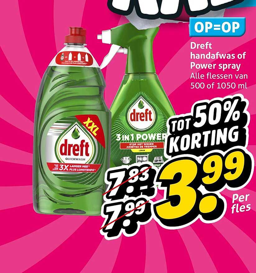 Dreft handafwas of Power spray Alle flessen van 500 of 1050 ml TOT 50% KORTING