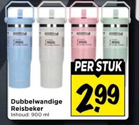 Dubbelwandige Reisbeker Inhoud: 900 ml PER STUK