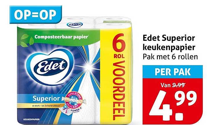 Edet Superior keukenpapier Pak met 6 rollen OP=OP