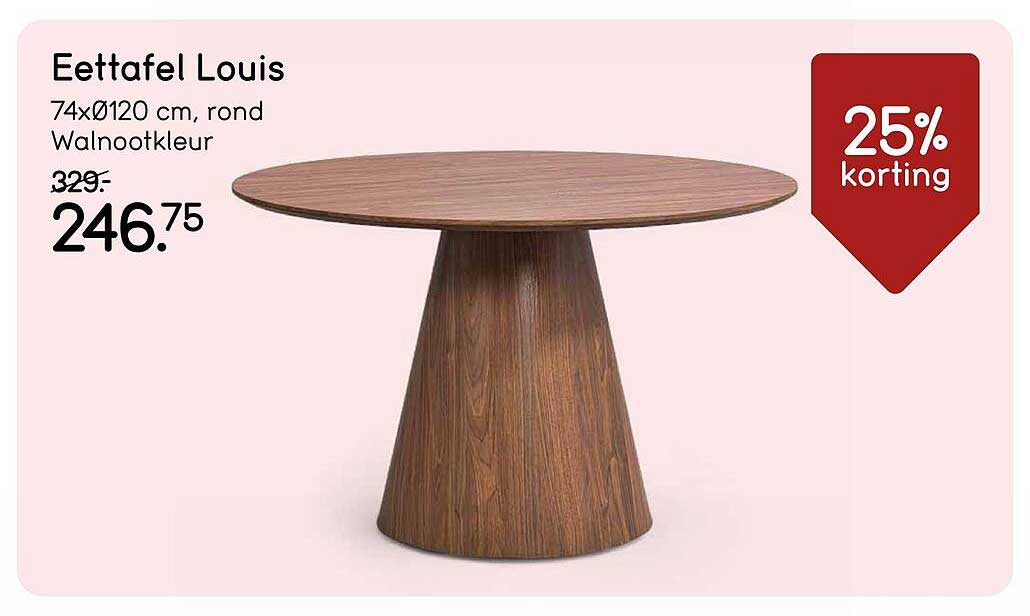 Eettafel Louis 74xØ120 cm, rond Walnootkleur 25% korting