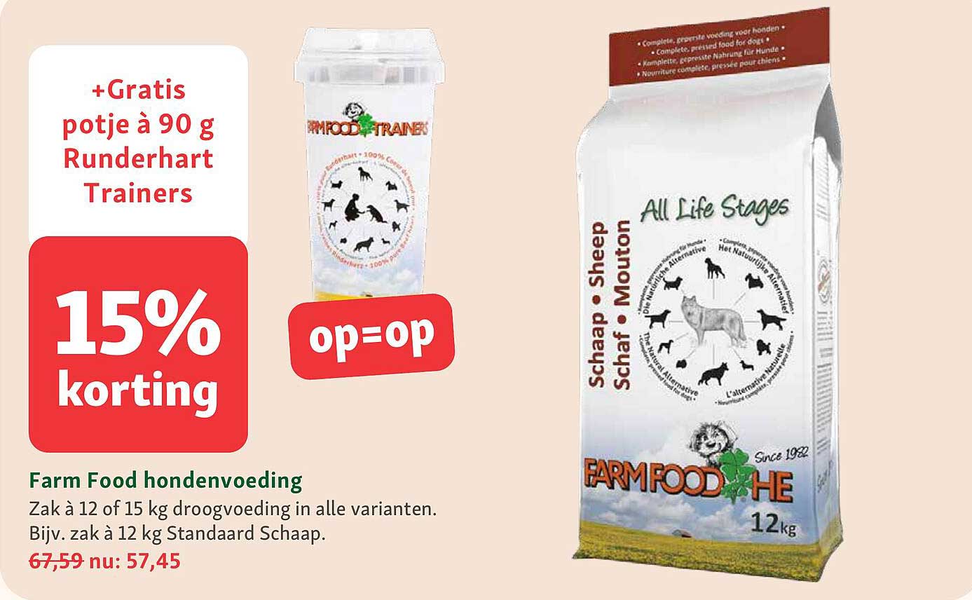 Farm Food hondenvoeding 15% korting op=op