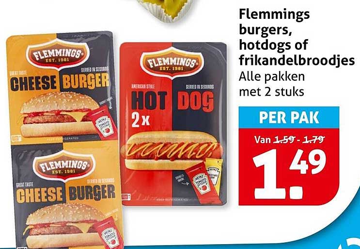 Flemmings burgers, hotdogs of frikandelbroodjes Alle pakken met 2 stuks