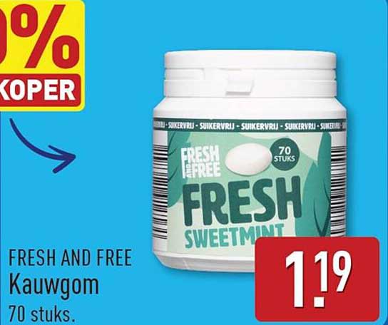 FRESH AND FREE Kauwgom 70 stuks.