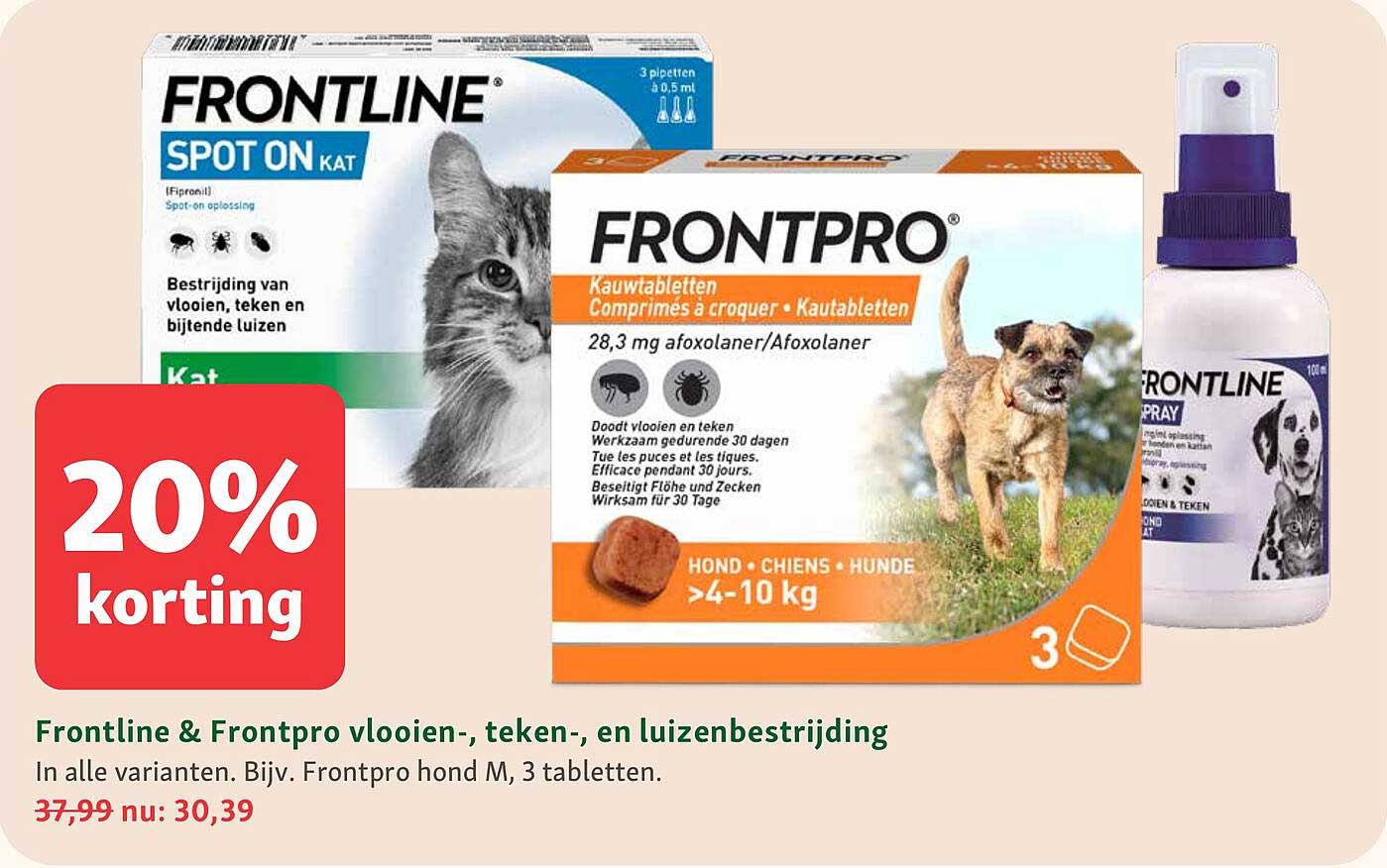 Frontline & Frontpro vlooien-, teken-, en luizenbestrijding 20% korting