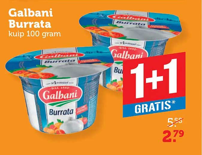 Galbani Burrata kuip 100 gram 1+1 GRATIS*