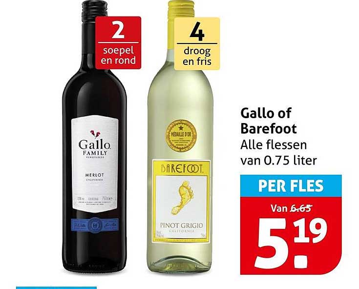 Gallo of Barefoot Alle flessen van 0.75 liter PER FLES