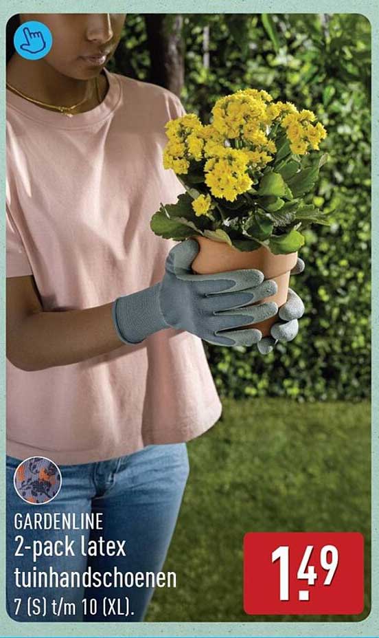 GARDENLINE 2-pack latex tuinhandschoenen 7 (S) t/m 10 (XL)