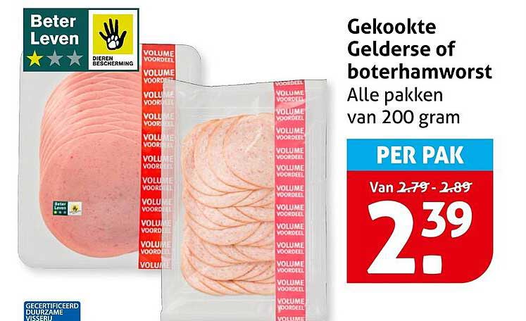 Gekookte Gelderse of boterhamworst Alle pakken van 200 gram PER PAK