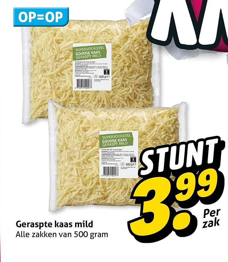 Geraspte kaas mild - Alle zakken van 500 gram
