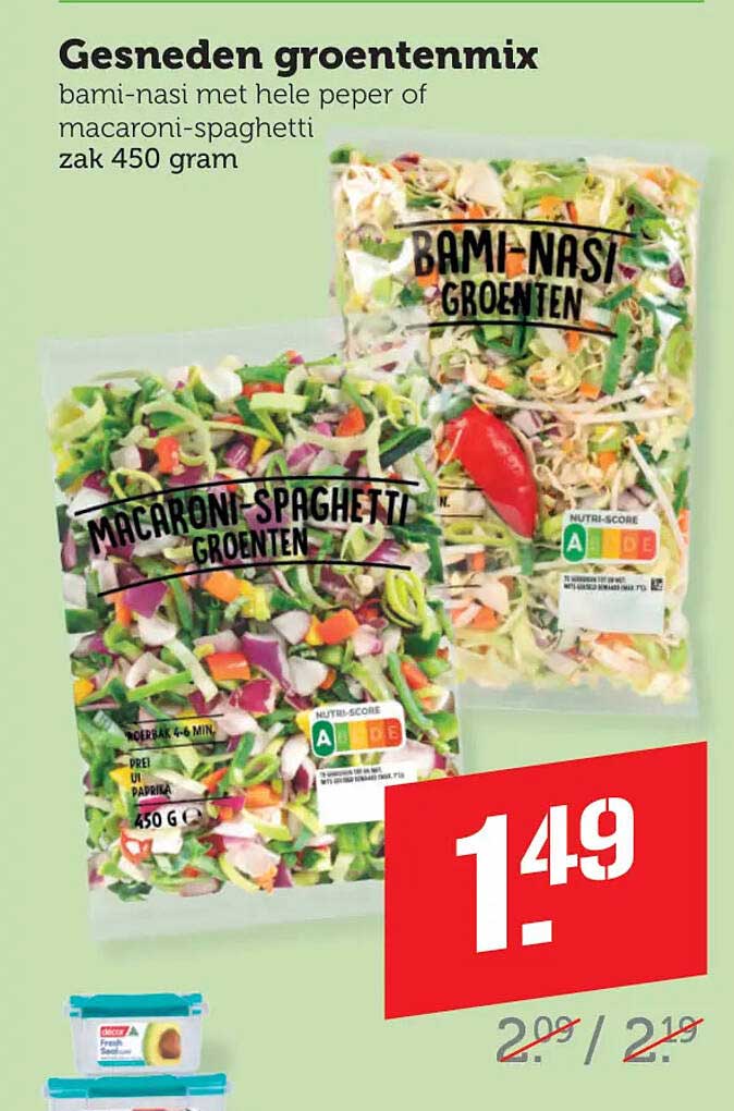 Gesneden groentenmix bami-nasi met hele peper of macaroni-spaghetti zak 450 gram
