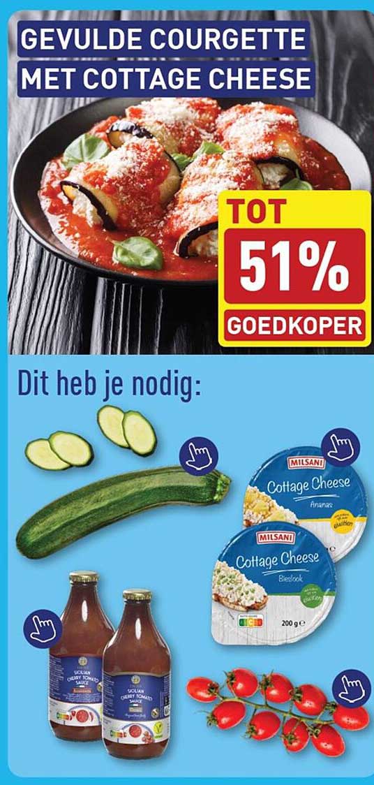 GEVULDE COURGETTE MET COTTAGE CHEESE TOT 51% GOEDKOPER