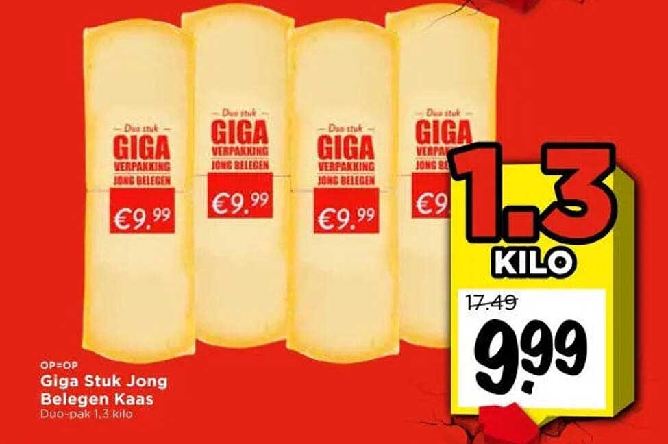 Giga Stuk Jong Belegen Kaas Duo-pak 1,3 kilo