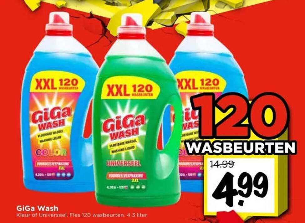 GiGa Wash Kleur of Universeel. Fles 120 wasbeurten, 4.3 liter