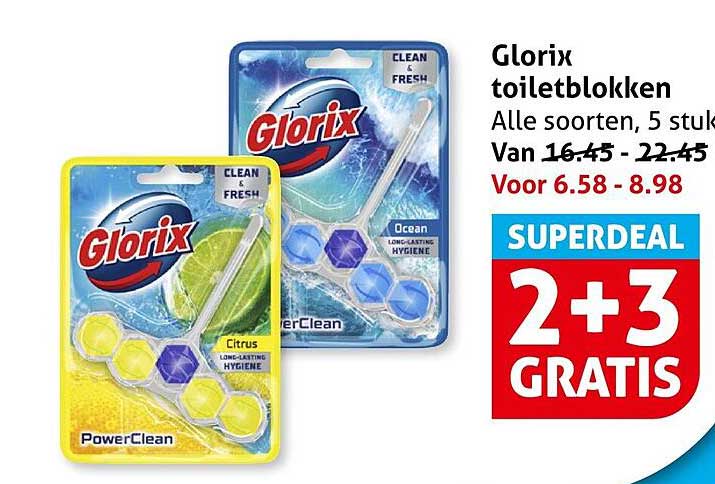 Glorix toiletblokken Alle soorten, 5 stuks 2+3 GRATIS