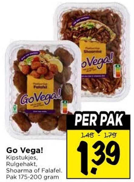 Go Vega! Kipstukjes, Rugebak, Shoarma of Falafel. Pak 175-200 gram