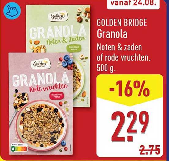 GOLDEN BRIDGE Granola Noten & zaden of rode vruchten. 500 g. -16%