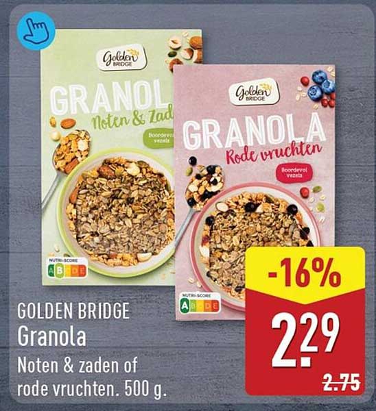 GOLDEN BRIDGE Granola Noten & zaden of rode vruchten, 500 g -16%