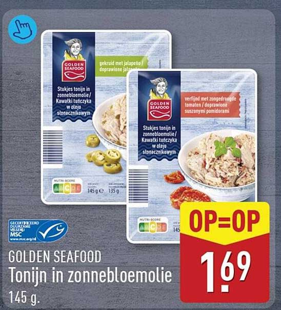 GOLDEN SEAFOOD Tonijn in zonnebloemolie 145 g OP=OP