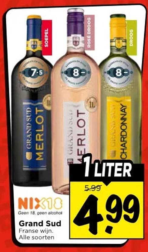 Grand Sud Franse wijn. Alle soorten 1 LITER